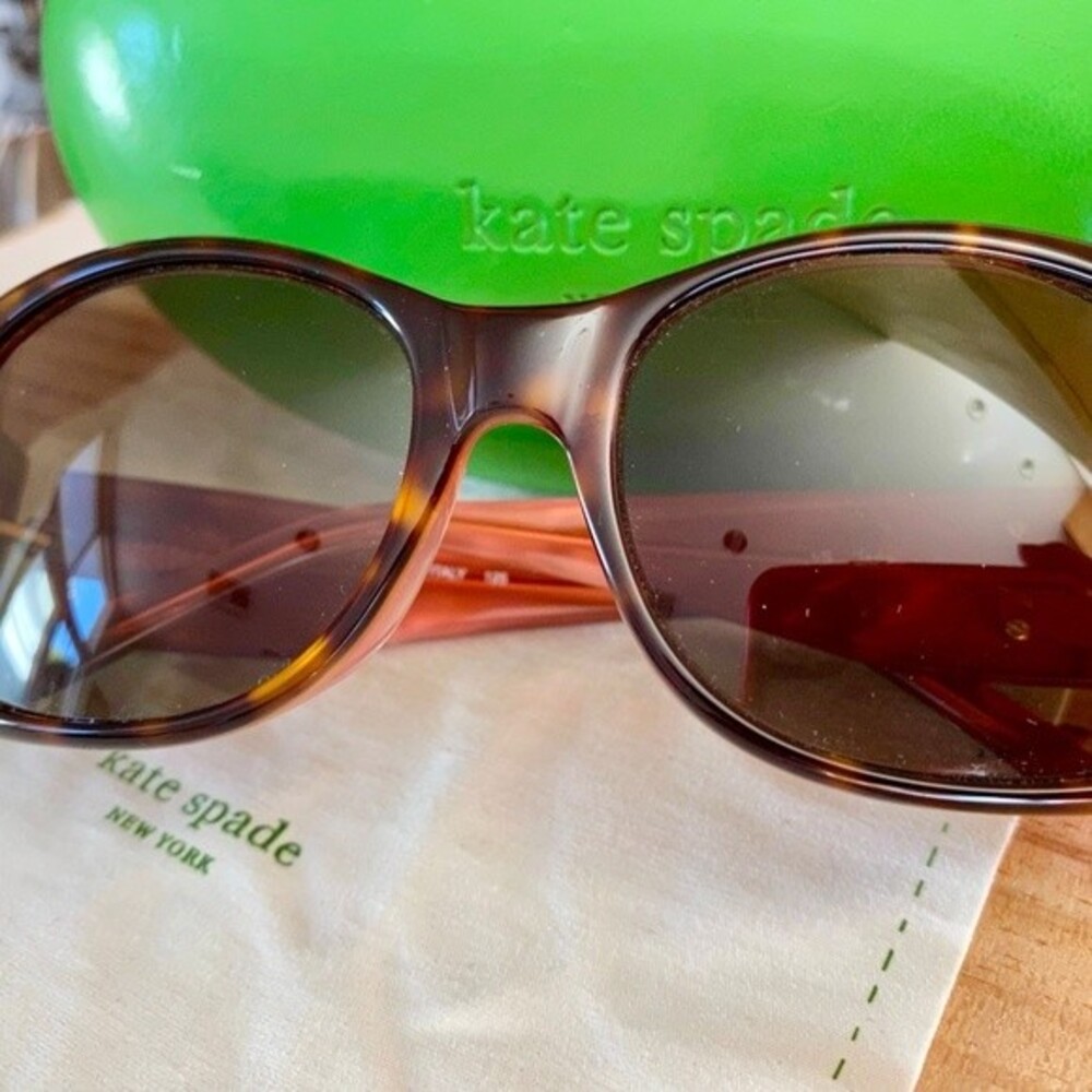 Kate Spade Tortoise Shell Front Pink Backs Sunglasses Made in Italy + Green Case